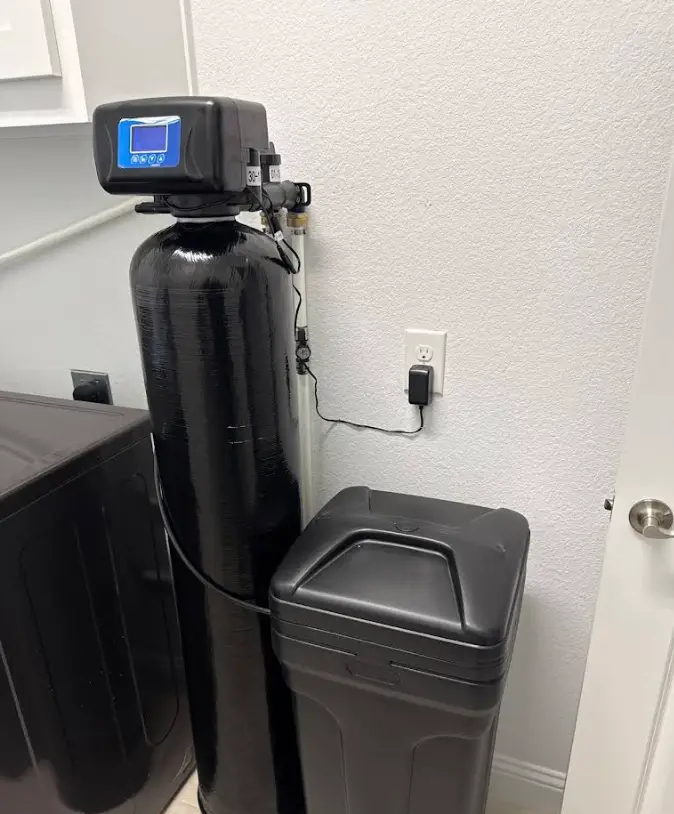 Whole-home water softener system, front view
