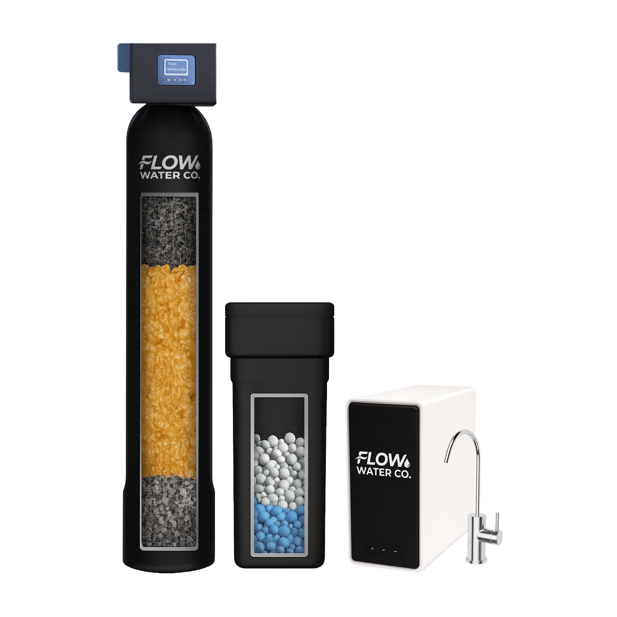 Flow Water Co softener, carbon filter and tankless reverse osmosis package